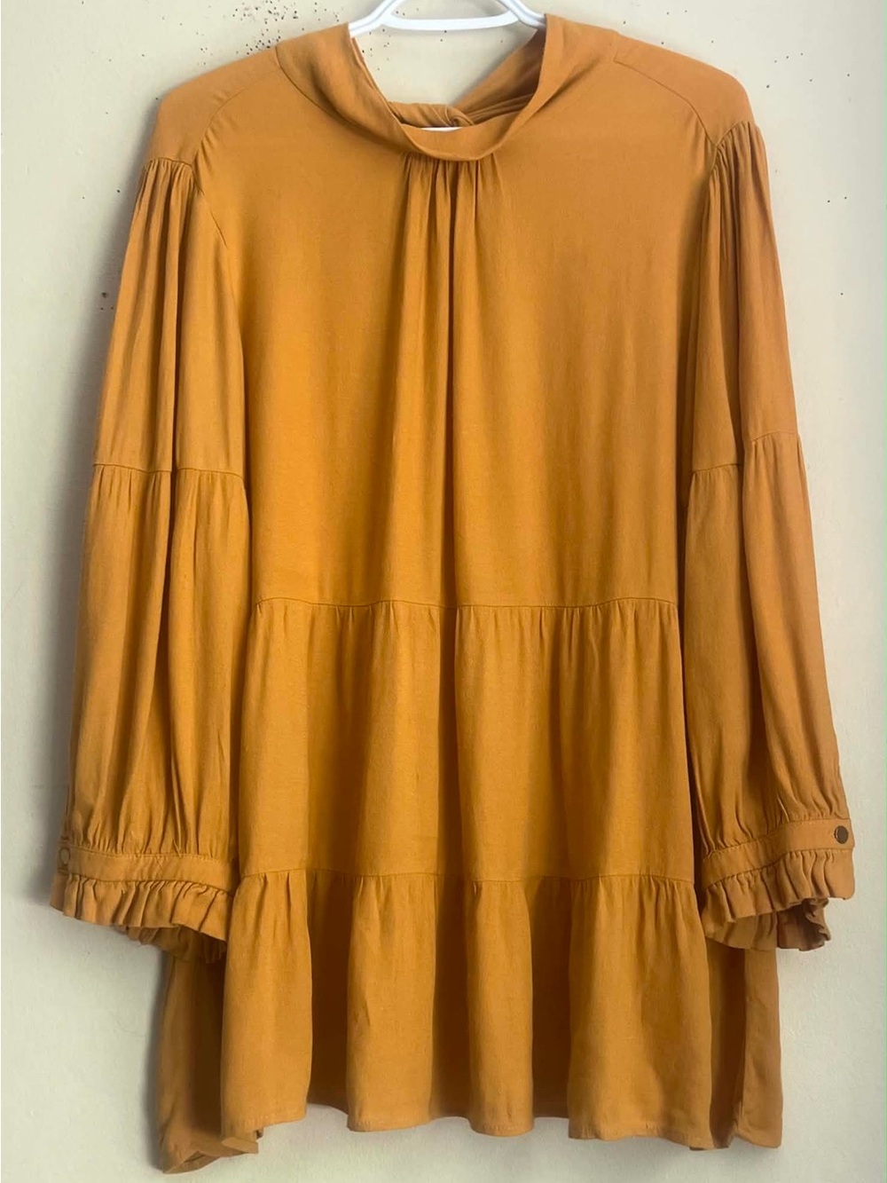 Maeve Mustard Tiered Balloon-Sleeve Tunic